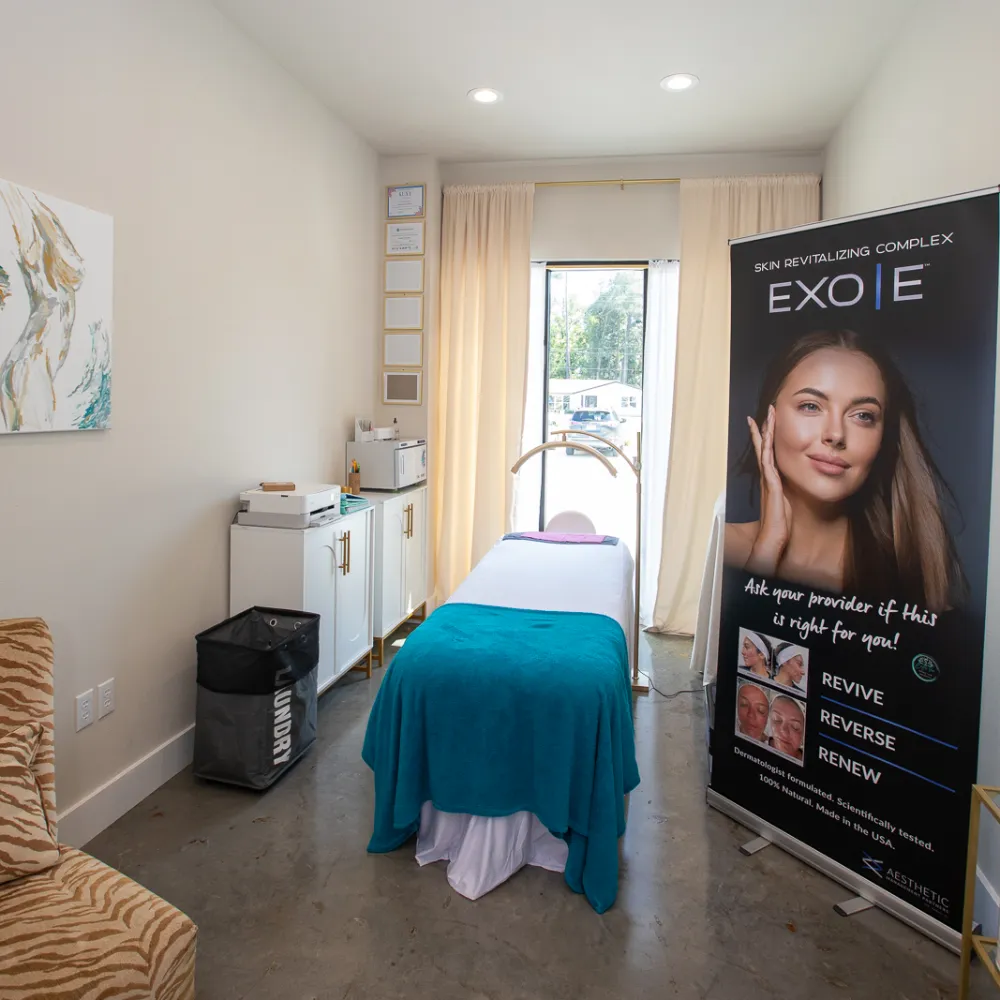 Esthetician treatment room with facial bed at Belle Vie The Suites in Ponchatoula, LA